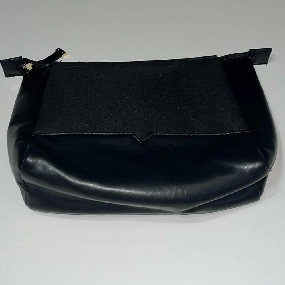 J. Mendel Cosmetic Clutch Bag black faux leather gold zipper